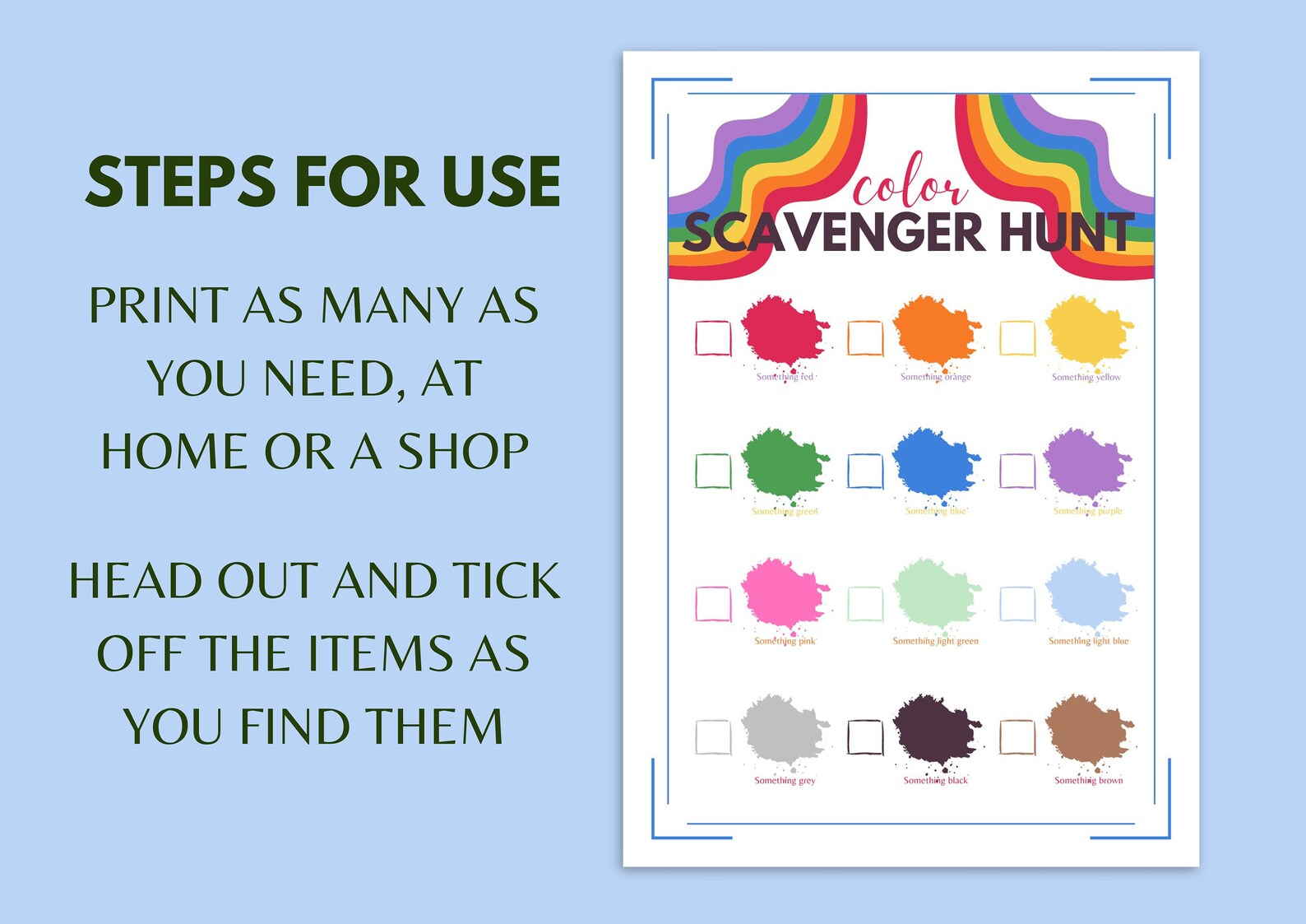 Color Scavenger Hunt Game for Kids, Preschool Teaching Printable Indoor