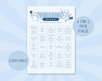 Bingo de bares de invierno, juegos de beber para despedidas de soltera después de esquiar en Navidad, búsqueda del tesoro de cumpleaños, noche de chicas retro de pub en Navidad