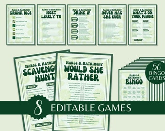 Juegos de despedida de soltera: Margaritas y matrimonio, Bingo para despedida de soltera, Plantilla editable para bodas, Plantilla imprimible para despedida de soltera, Plantilla para noche de chicas