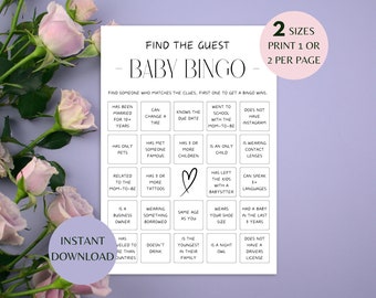 Bingo para bebés: Encuentra al invitado, Juego imprimible para baby shower, Juego editable para romper el hielo, Tarjetas de bingo minimalistas, Actividad para fiesta de revelación de género