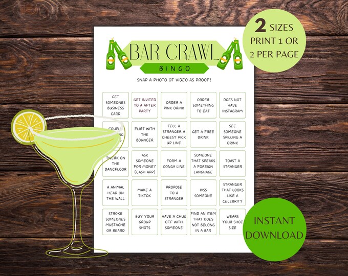 Editable Bar Crawl Bingo Game, Printable Find Someone Who Bar Hopping
