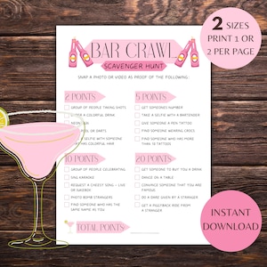 Búsqueda del tesoro de rastreo de bares, juego nocturno de damas, juegos de despedida de soltera imprimibles, rastreo de bares de cumpleaños imprimible, actividad nocturna de chicas rosas
