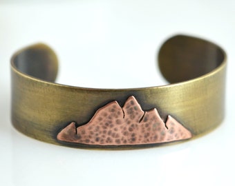 Brass and Copper Mountain Cuff Bracelet