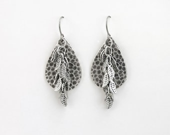 Textured Teardrop and Leaf Earrings