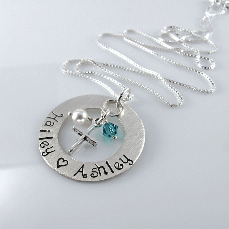 Keepsake Name and Cross Necklace 1 Hand Stamped Etsy
