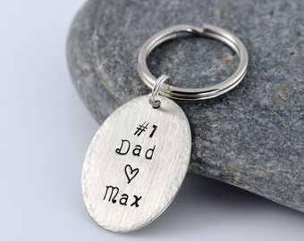 Personalized Silver Oval Keychain, Dad Keychain