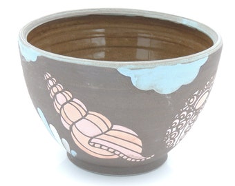 Ceramic Bowl // clay cereal bowl, clay dish, pottery bowl, wheelthrown pottery, handmade pottery, seashells, seashell