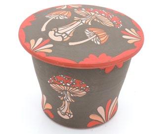3.5'' x 5'' Mushroom Jar //  mushrooms, handmade pottery, flowers, wheel thrown pottery, trinket spice jar