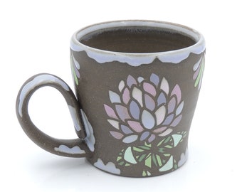 10 oz. Clover Clay Coffee Mug // ceramic cup, coffee cup, handmade pottery, wheelthrown pottery, purple