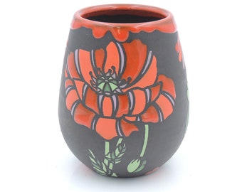 16 oz Ceramic Poppy Wine Tumbler  // ceramic cup, cocktail cup, handmade pottery, wheelthrown pottery, flower mug, poppy flower