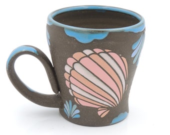 10 oz Ceramic Seashell Mug  // ceramic cup, coffee cup, handmade pottery, wheelthrown pottery, shell, beach, starfish