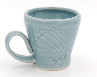 Pottery Mug // seashell, coffee cup, ceramic mug, handmade pottery, clay mug, wheel thrown pottery, beach