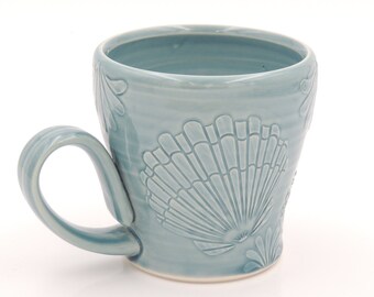 Pottery Mug // seashell, coffee cup, ceramic mug, handmade pottery, clay mug, wheel thrown pottery, beach