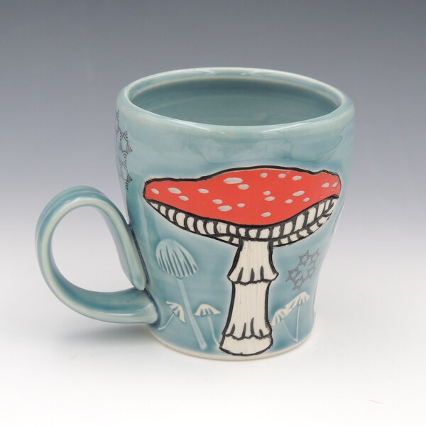 Ceramic Mushroom Mug // ceramic cup, coffee cup, handmade pottery, wheelthrown pottery, turquoisemug, porcelain cup, mushrooms, mushroom cup