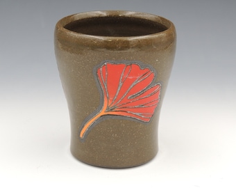 Pottery Wine Tumbler // ginkgo leaves, cup, ceramic mug, handmade pottery, clay cup, wheel thrown pottery, ombre, ginkgo biloba