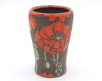 12 oz Ceramic Poppy Tumbler  // ceramic cup, cocktail cup, handmade pottery, wheelthrown pottery, flower mug, poppy flower, poppy seedpod