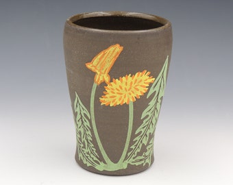 Dandelion Clay Cup // ceramic cup, tumbler, handmade pottery, wheelthrown pottery, cocktail cup, stoneware cup, dandelion flower