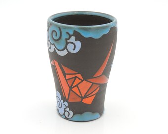 8 oz Origami Clay Tumbler // ceramic cup, cocktail cup, handmade pottery, wheelthrown pottery, crane