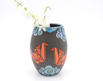 5.5'' Origami Clay Vase // ceramic vase, flower vase, handmade pottery, wheelthrown pottery, crane, utensil holder