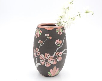 6'' Cherry Blossom Vase //  flower, handmade pottery, flowers, wheel thrown pottery, white and pink, utensil holder