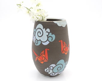 6.5'' Origami Clay Vase // ceramic vase, flower vase, handmade pottery, wheelthrown pottery, crane, utensil holder