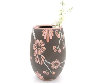 6.5'' Cherry Blossom Vase //  flower, handmade pottery, flowers, wheel thrown pottery, white and pink, utensil holder