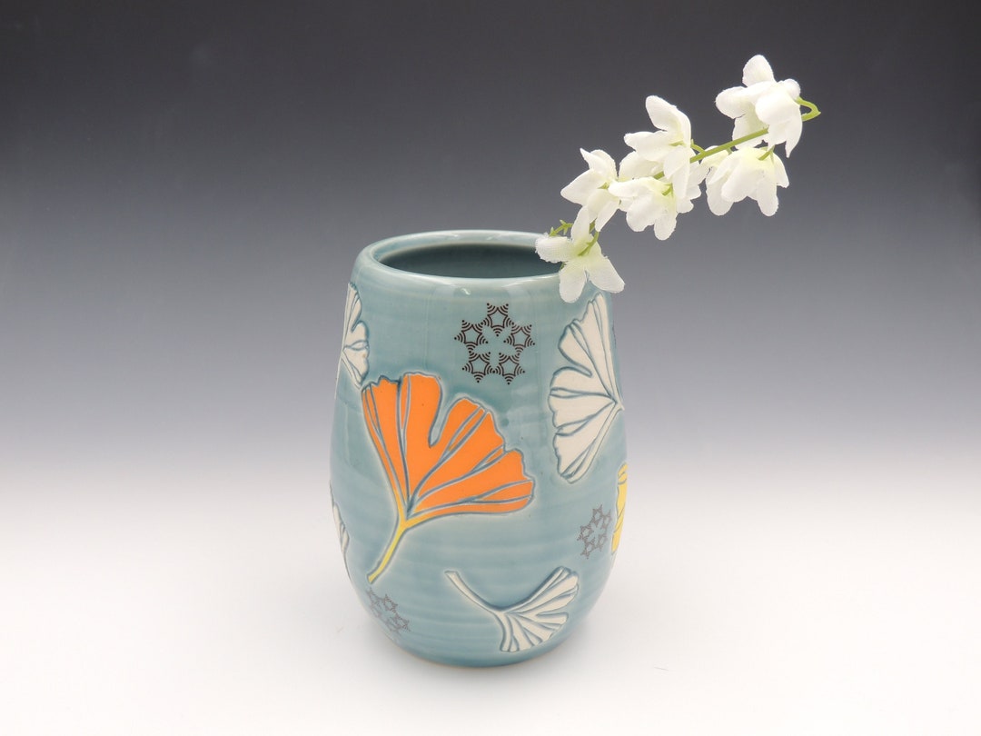 Pottery Ginkgo Vase // Ginkgo Biloba Leaves Utensil Holder Etsy