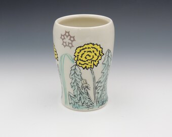 Dandelion Clay Cup // ceramic cup, tumbler, handmade pottery, wheelthrown pottery, cocktail cup, porcelain cup, dandelion flower