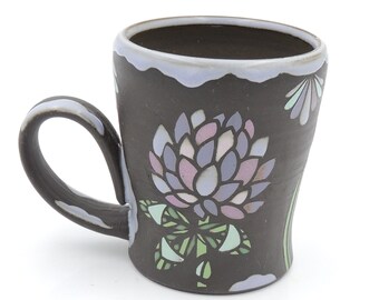 13 oz. Clover Clay Coffee Mug // ceramic cup, coffee cup, handmade pottery, wheelthrown pottery, purple