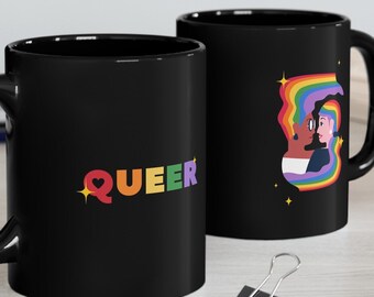 Prideful Queer Rainbow Mug: Colorful LGBTQ+ Coffee Cup gift for Her gift for they them i love rainbows