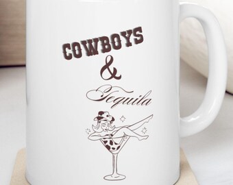 Rustic Cowboys & Tequila Ceramic Mug - Perfect for Western Lovers | quirky drinkware for the adventurous | gifts under 10