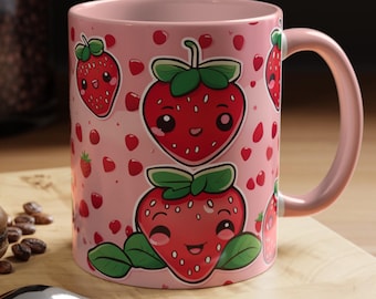 Süße Kawaii Erdbeer Tasse - Einzigartiges Geschenk für Freunde | süße Keramik Teetasse | Einzigartiges Geschenk für Freunde und Fruchtliebhaber Geschenke unter 10