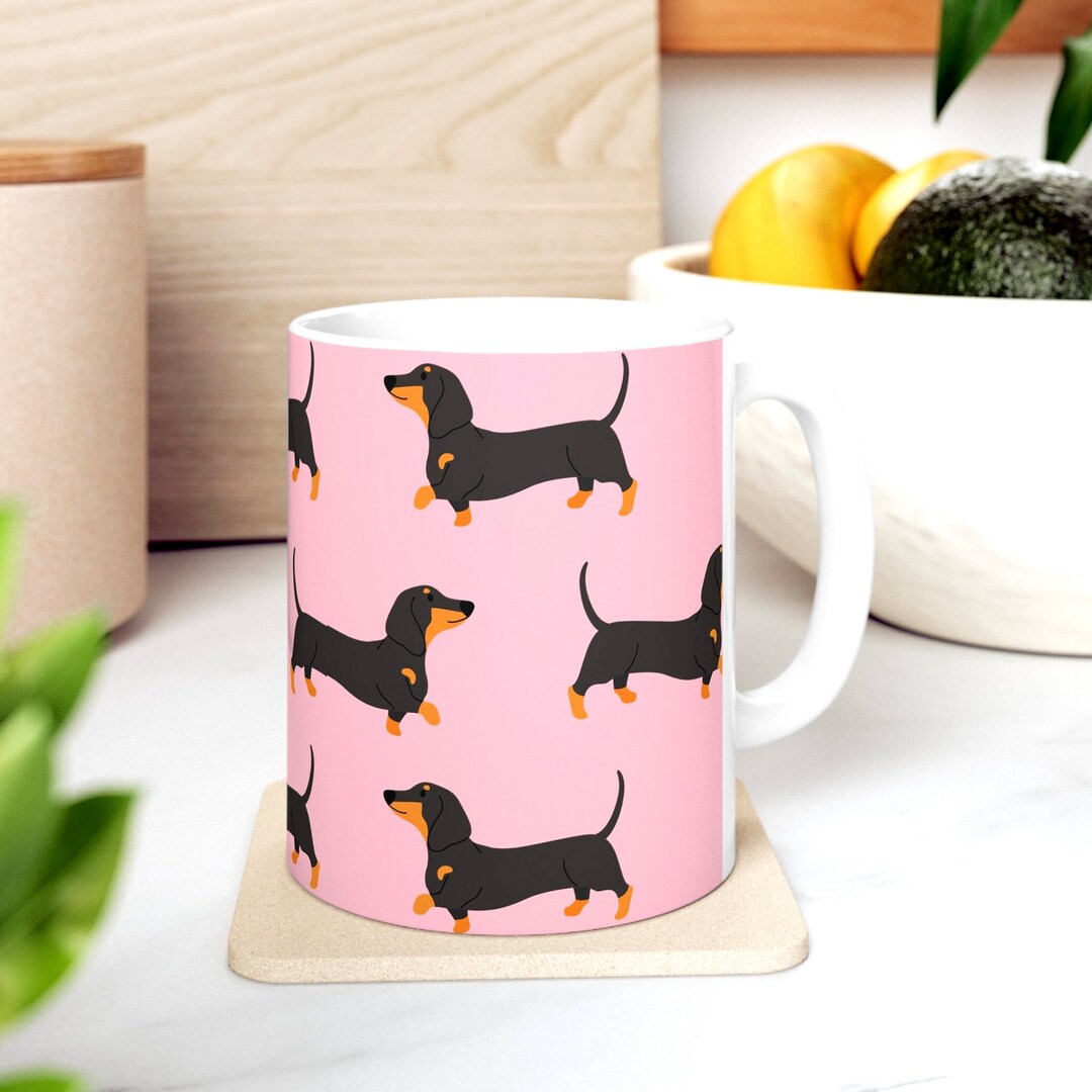 Dachshund Mug Cute Doxie on White Glossy Ceramic Mug Handmade Pet Mug gift for dog mom I love my doxie