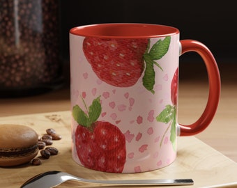 Handgemaakte aardbeienmok - keramische koffiekop voor liefhebbers van bessen| cadeaus onder de 10