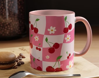 Retro Cherry Mug Vintage-Inspired Cherry Coffee Cup 70s Aesthetic Mug Cute Fruit Mug Rockabilly Kitchen Decor Gift for Cherry Lovers
