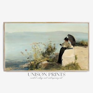 Samsung Frame TV Art, Vintage Woman with Umbrella, Impressionist Painting (Digital Download)