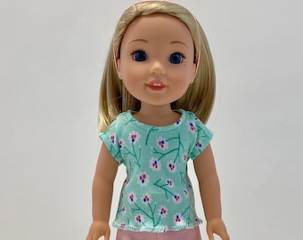 14 Inch Doll Clothes - Fits Like Wellie Wisher - 14" Doll Top - 14.5" Doll Top - Mint Green Top -  American Doll Clothes - A Doll Boutique