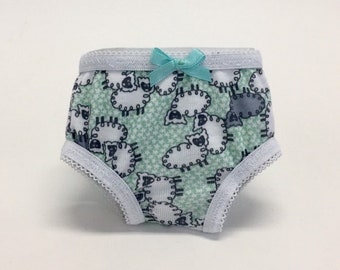 18 Inch Doll Clothes - Underwear - Panties for Dolls - Sheep Star Print Knit panties with Bow - 18 Inch Doll Underwear - Handmade panties