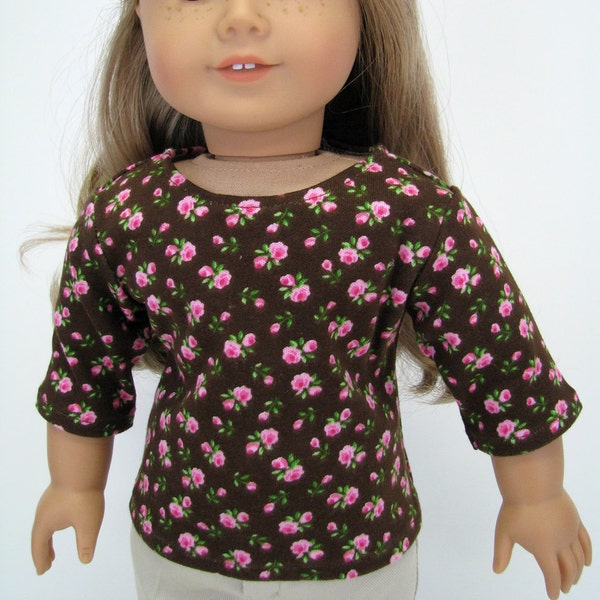 18 Inch Doll Clothes - American Made Doll Clothes - 18 Inch Doll Top - Brown Pink Flower Top - 18" Doll Clothes - AG Doll Top