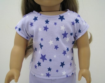 18 Inch Doll Clothes - 18&quot; Doll Outfits - 18 Inch Doll T-Shirt - Light Purple / Lavender Star Top - 18&quot; Doll Clothes - Handmade Doll Top