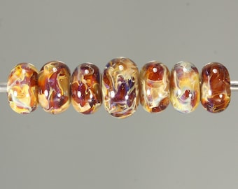 Lampwork Glass Boro Bead Set of 7 With Focal Bead Artisan Handmade Juba Glass Caramel Latte Swirl