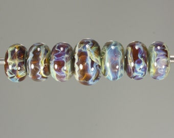 Lampwork Glass Boro Bead Set of 7 Artisan Handmade Juba Glass Transparent Green Sparkle Swirl