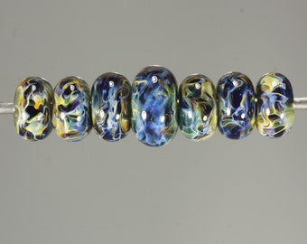Lampwork Glass Boro Bead Set of 7 Artisan Handmade Juba Glass Deep Amber Swirl