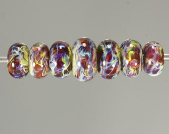Lampwork Glass Boro Bead Set of 7 Artisan Handmade Juba Glass Fiery Amber Swirl