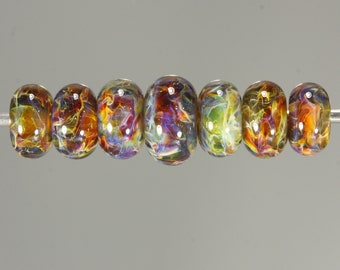 Lampwork Glass Boro Bead Set of 7 Artisan Handmade Juba Glass Amber Swirl