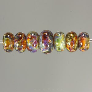 Lampwork Glass Boro Bead Set of 7 Artisan Handmade Juba Glass Amber Swirl
