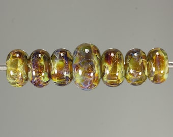 Lampwork Glass Boro Bead Set of 7 Artisan Handmade Juba Glass Transparent Green Sparkle Swirl