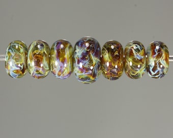 Lampwork Glass Boro Bead Set of 7 Artisan Handmade Juba Glass Transparent Green Sparkle Swirl