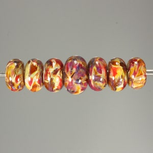 Lampwork Glass Boro Bead Set of 7 Artisan Handmade Juba Glass Amber Pomegranite Swirl