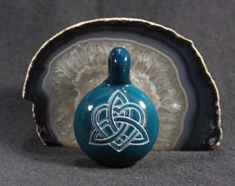 Juba Glass Handblown Celtic Heart Pendant Teal Blue Borosilicate